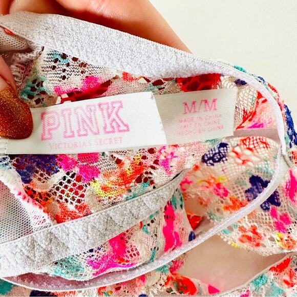 2 VS VICTORIAS SECRET PINK Lace White Red Blue Mint Green Ruffle Bra Bralette M - Picture 13 of 16